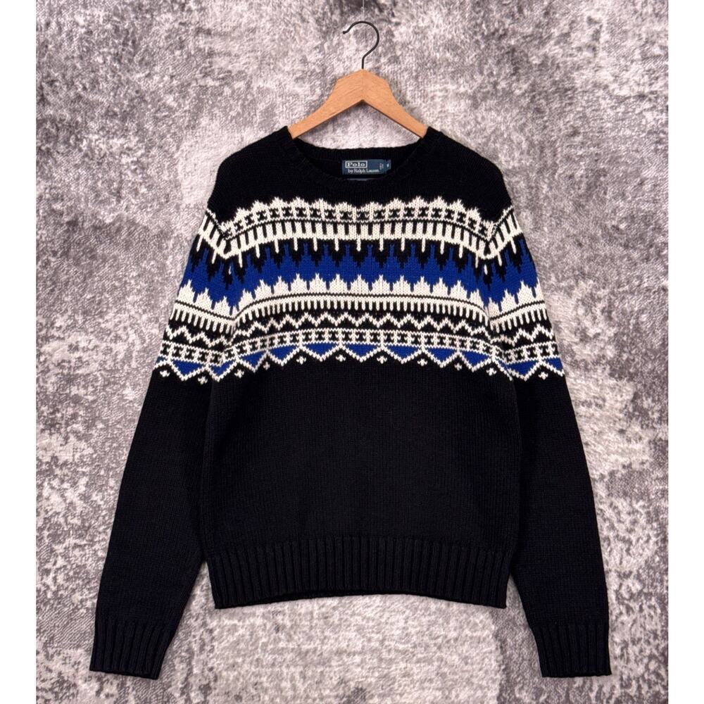 Vintage Polo Ralph Lauren Fair Isle Sweater Medium Mens Cotton Cashmere Rabbit